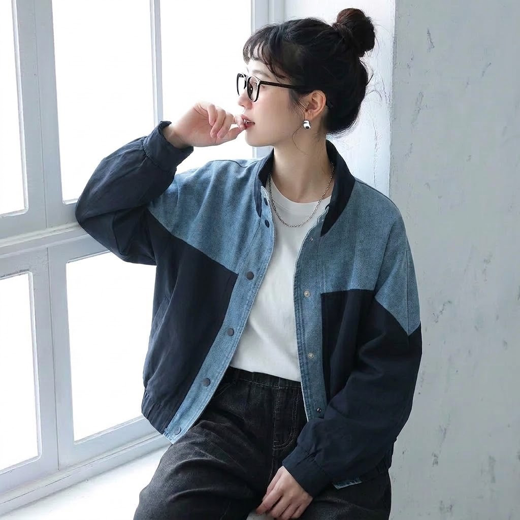 S-XL  切り替え 配色 長袖 カジュアル いいね ジャケット XL ネイビー