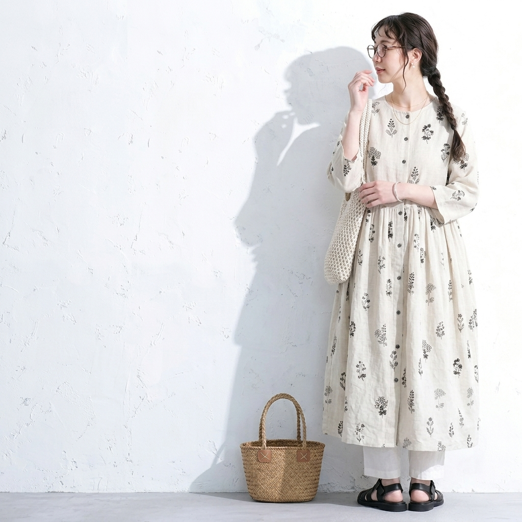 M-2XL Aライン プリント ワンピ M 写真通り