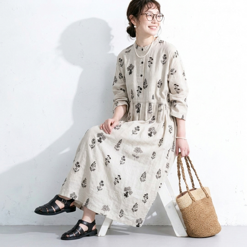 M-2XL Aライン プリント ワンピ M 写真通り