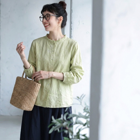 【コットン】M-3XL 無地 肌触り柔らかい ボタン 長袖 シャツ M イエロー