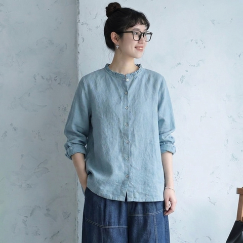 【コットン】M-3XL 無地 肌触り柔らかい ボタン 長袖 シャツ 3XL ブルー