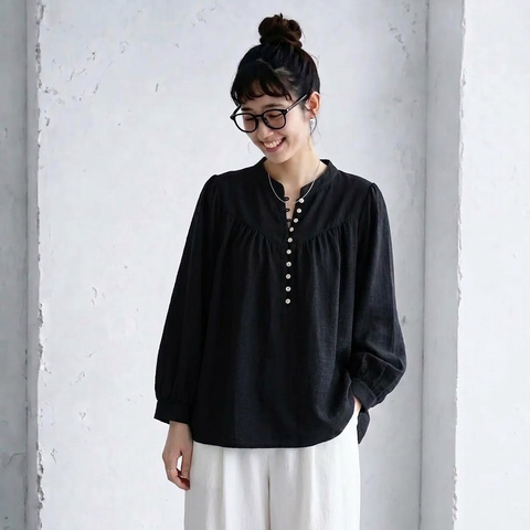S-XL  無地 清楚見え 長袖 ボタン 無地 長袖 シャツ XL ブラック