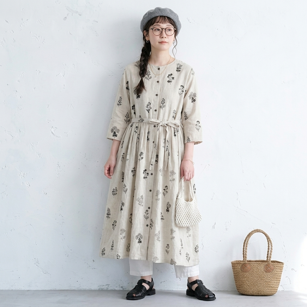 M-2XL Aライン プリント ワンピ M 写真通り
