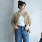 M-3XL 上品見え 通気性良い ナチュラル 長袖 シャツ 3XL カーキ