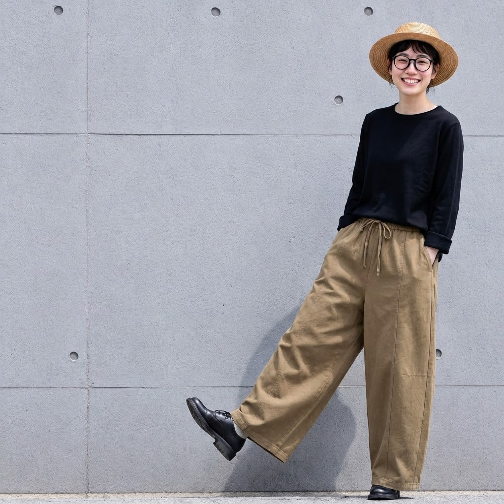XL-3XL ウエストゴム ワイドパンツ ゆったり 着回しカジュアル ガウチョパンツ 3XL カーキ