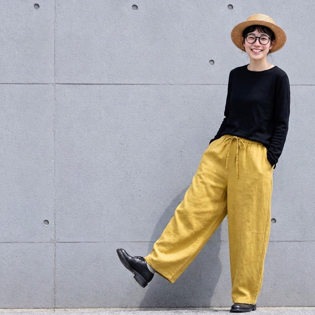 XL-3XL ウエストゴム ワイドパンツ ゆったり 着回しカジュアル ガウチョパンツ 3XL イエロー