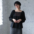 S-XL 流行の予感 無地 ノーマルスリーブ 花模様 長袖 刺繍 レトロ シャツ XL ブラック