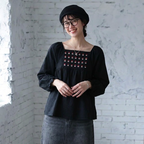 S-XL 流行の予感 無地 ノーマルスリーブ 花模様 長袖 刺繍 レトロ シャツ XL ブラック