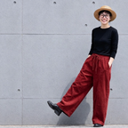 XL-3XL ウエストゴム ワイドパンツ ゆったり 着回しカジュアル ガウチョパンツ 3XL ワインレッド