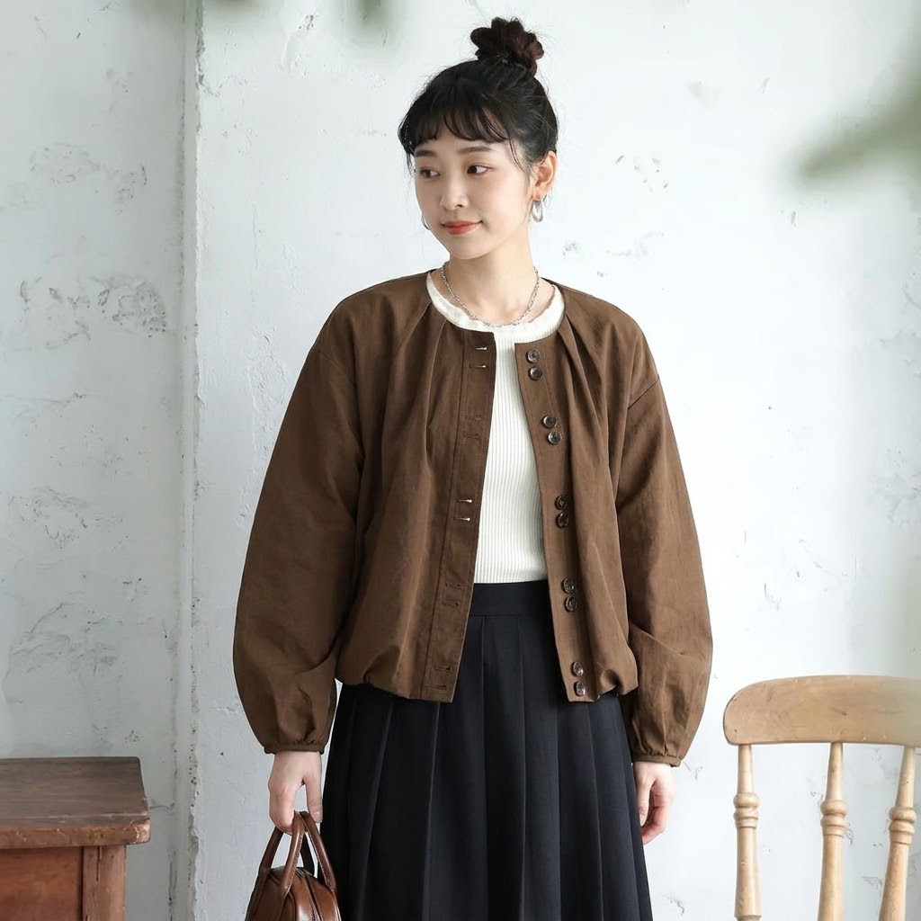 S-XL 上品見え ナチュラル 無地 長袖 いいね ジャケット XL ブラウン