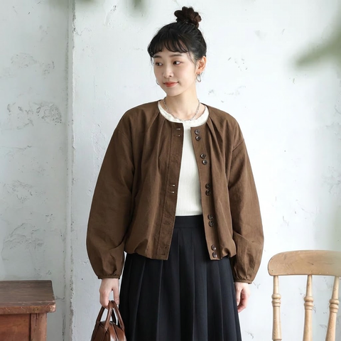 S-XL 上品見え ナチュラル 無地 長袖 いいね ジャケット XL ブラウン