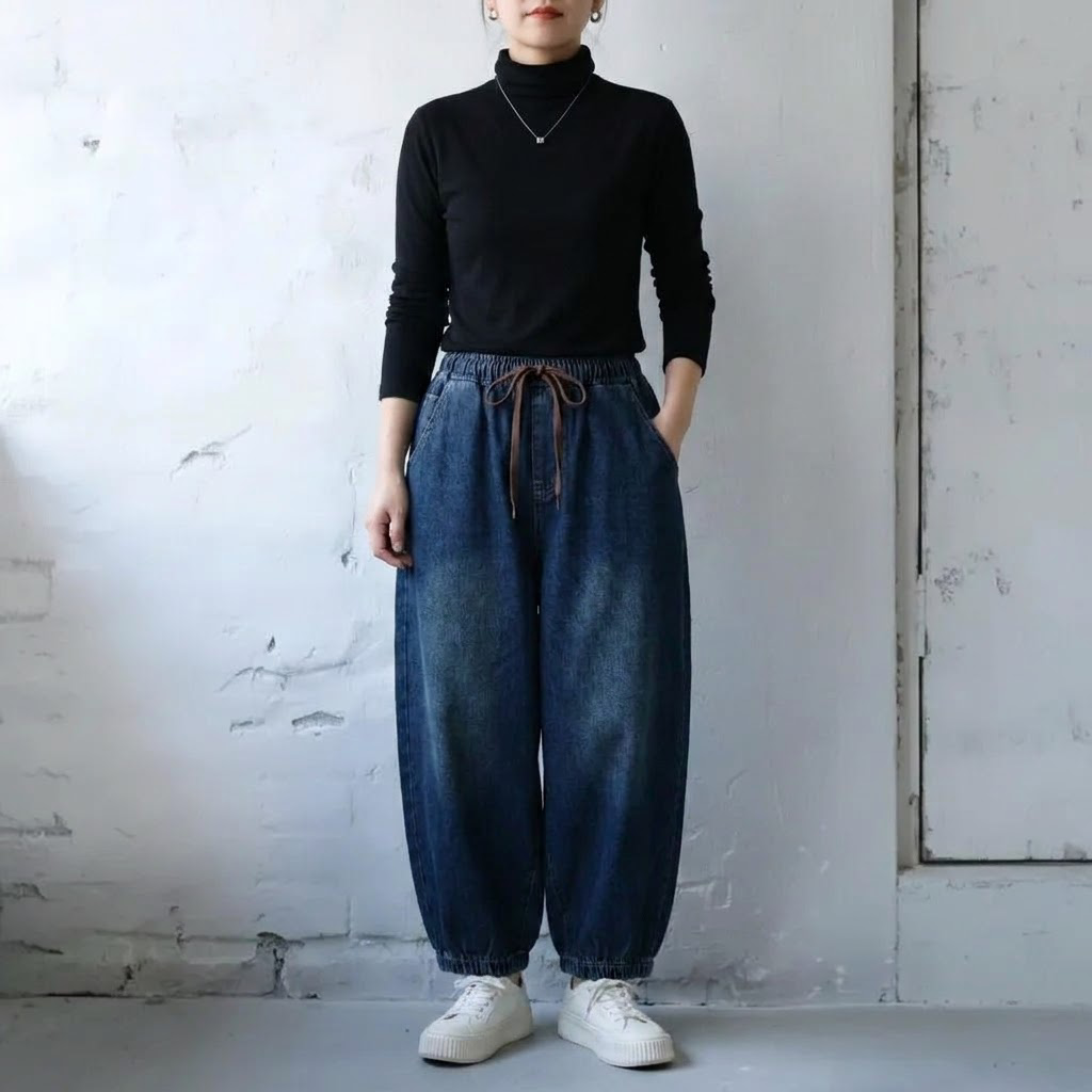 M-3XL  無地 ナチュラル ドローコード付き 履き飽きない「新感覚」ジーンズ 3XL ブルー