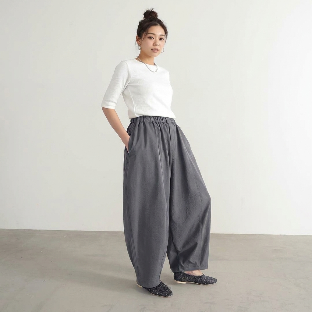 M-L 定番 アンプルライン ポケット付き アンクル丈（9分丈） カジュアルパンツ L チャコール