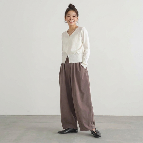 M-L 定番 アンプルライン ポケット付き アンクル丈（9分丈） カジュアルパンツ L ブラウン