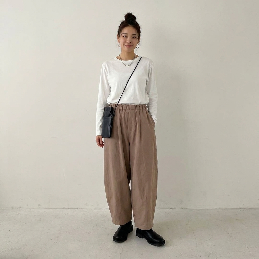 M-L 定番 アンプルライン ポケット付き アンクル丈（9分丈） カジュアルパンツ L ベージュ