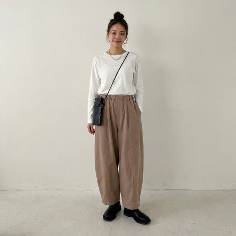 M-L 定番 アンプルライン ポケット付き アンクル丈（9分丈） カジュアルパンツ L ベージュ