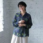 【コットン】S-2XL 植物 花模様  プリント 長袖 カジュアル 可愛くて繊細なシャツ S 写真通り
