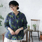 【コットン】S-2XL 植物 花模様  プリント 長袖 カジュアル 可愛くて繊細なシャツ S 写真通り