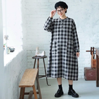L-2XL チェック柄 オーバーシルエット 体型カバー ミディ丈 ワンピース 2XL チェック柄1