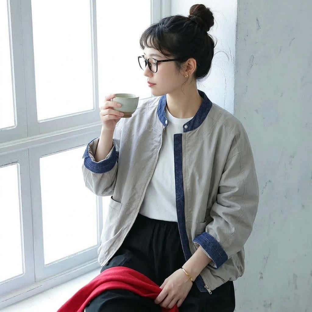 M-2XL 大人のお洒落をキャッチ! 切り替え 長袖 配色 ジャケット M 写真通り