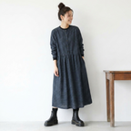 M-3L 長袖 Aライン チェック柄 ボタン カジュアル ワンピース M 写真通り