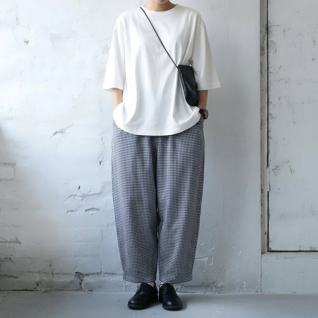 M-2XL チェック柄 通気性良い カジュアル アンクル丈（9分丈）パンツ M ブラック