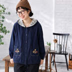 F 着回し力抜群 長袖 刺繍 花模様 植物 森ガール シャツ フリー ホワイト