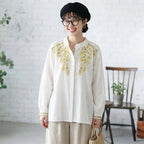 M-2XL 刺繍 花模様 ボタン 長袖 清新 女っぽさが漂う シャツ 2XL ホワイト