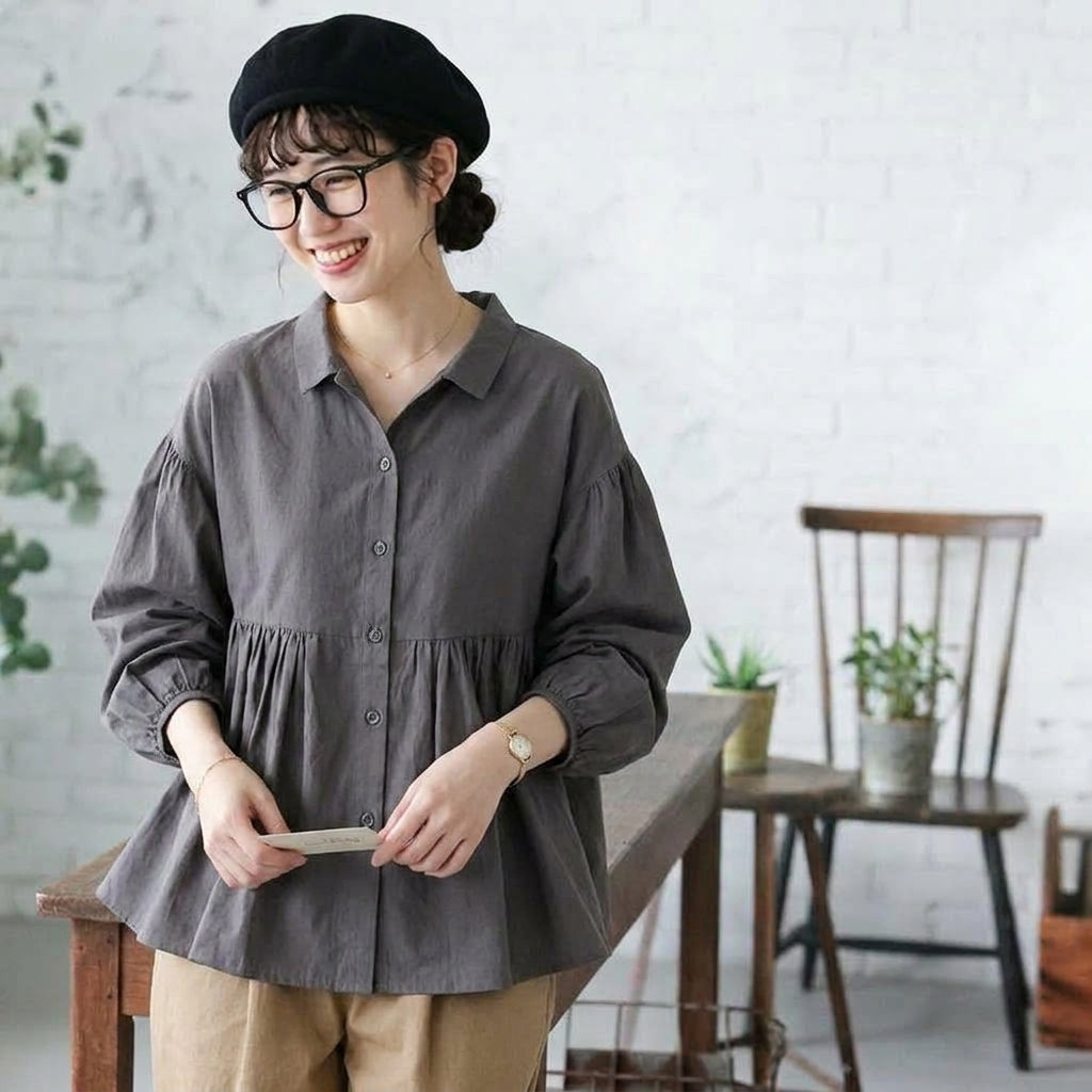 S-3XL 柔らかい 切り替え 無地 可愛くて繊細なシャツ 3XL グレー