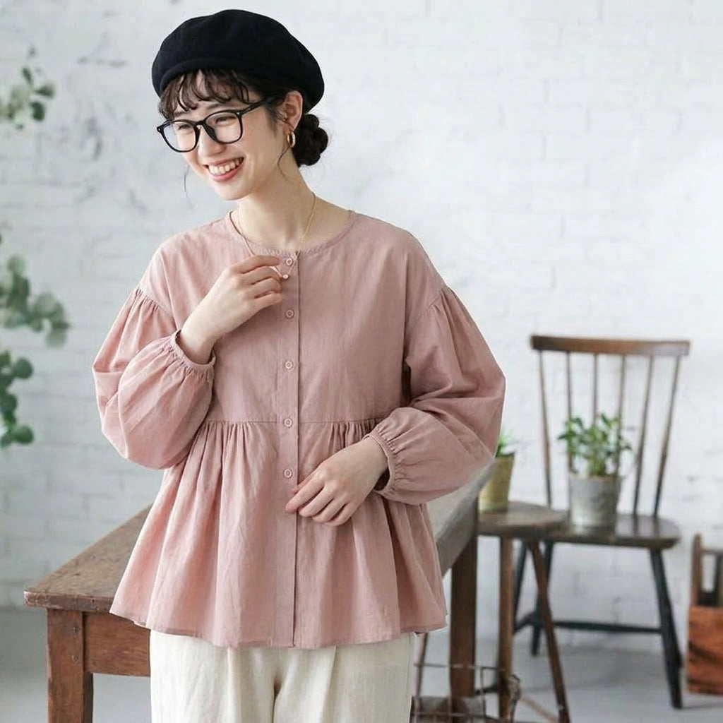 S-3XL 柔らかい 切り替え 無地 可愛くて繊細なシャツ 3XL ピンク