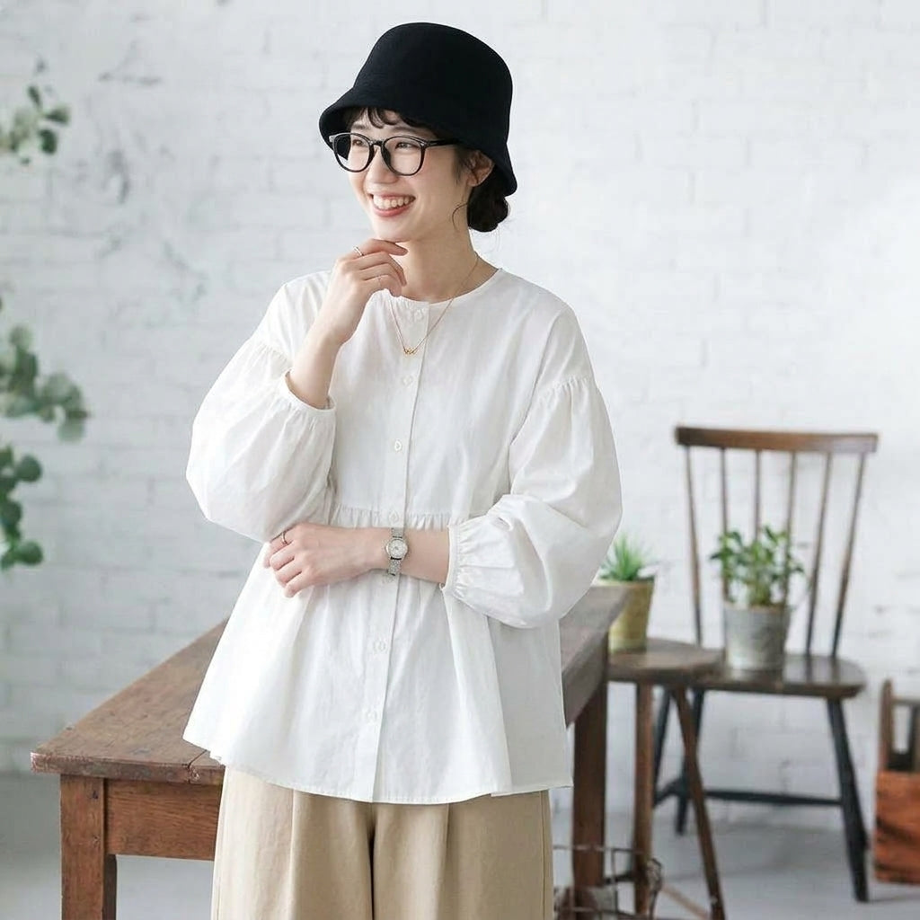 S-3XL 柔らかい 切り替え 無地 可愛くて繊細なシャツ 3XL ホワイト