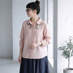ML 着回し自在！ 無地 長袖 刺繍 花模様 清新 シャツ M ホワイト