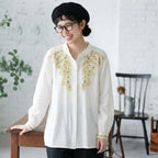 M-2XL 刺繍 花模様 ボタン 長袖 清新 女っぽさが漂う シャツ M ホワイト