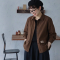 L-3XL 無地 長袖 ポケット付き ボタン 着回し シンプル ジャケット 3XL コーヒー