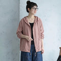 【コットン】XL-5XL 無地 ナチュラル ボタン フード付き 長袖 シャツ 5XL ピンク