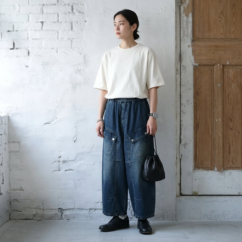 M-2XL  切り替え 無地 ポケット付き ロング丈 ボタン  ジーンズ M ブラック