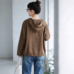 【コットン】XL-5XL 無地 ナチュラル ボタン フード付き 長袖 シャツ XL ピンク