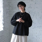 【コットン】S-XL 大きめのサイズ感 甘めな印象 ビックシルエット ボウタイ シャツ S ブラック