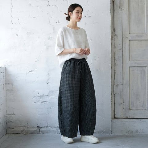M-2XL 履き飽きない「新感覚」シンプル ナチュラル チェック柄 ガウチョパンツ 2XL ダークブルー