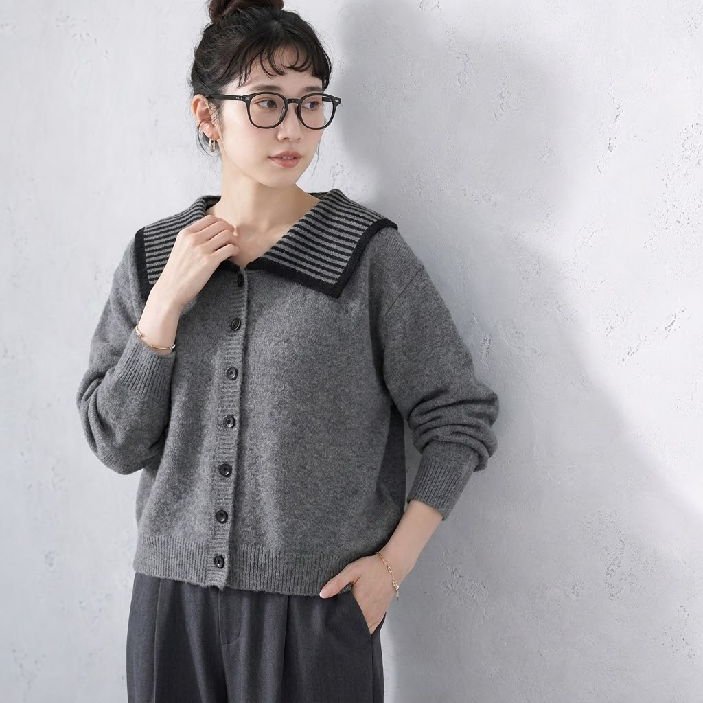 S-4XL 人気を獲得♡ 配色 長袖 ボタン 無地 カーディガン 4XL グレー