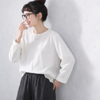 F テクスチャ コットン 柔らかい 無地 切り替え レース Tシャツ フリー ホワイト