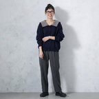 S-4XL 人気を獲得♡ 配色 長袖 ボタン 無地 カーディガン 4XL ネイビー