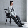 L-6XL チェック柄 ポケット付き  ロング丈  ストレートパンツ 6XL ダークグレー (通常タイプ)