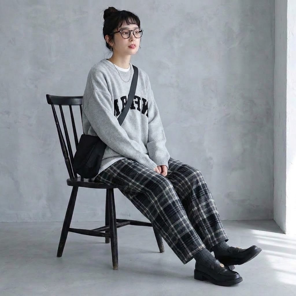 L-6XL チェック柄 ポケット付き  ロング丈  ストレートパンツ 6XL ダークグレー (通常タイプ)