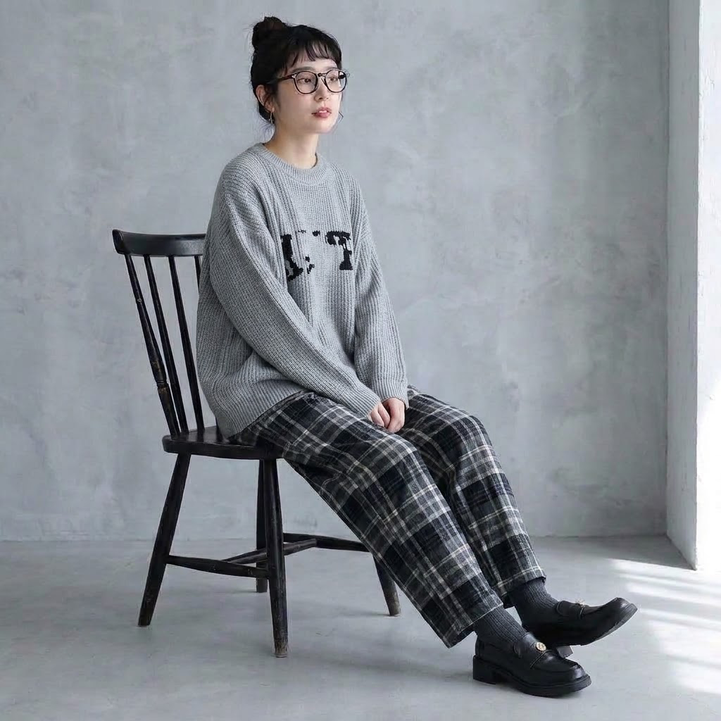 L-6XL チェック柄 ポケット付き  ロング丈  ストレートパンツ 6XL ダークグレー (裏起毛・厚手)