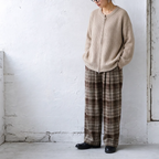L-6XL チェック柄 ポケット付き  ロング丈  ストレートパンツ 6XL ライトブラウン (裏起毛・厚手)