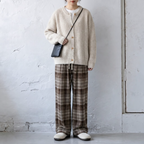 L-6XL チェック柄 ポケット付き  ロング丈  ストレートパンツ 6XL ライトブラウン (通常タイプ)