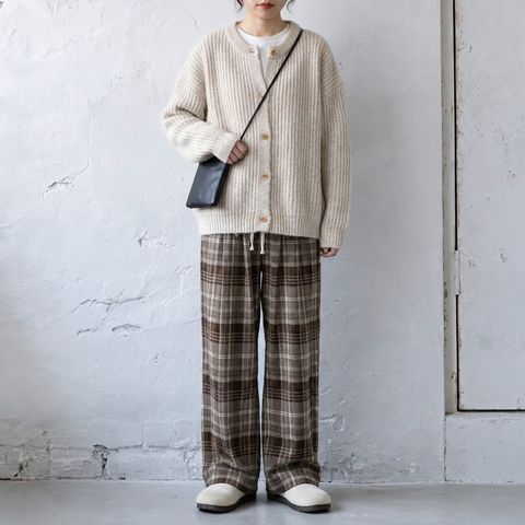 L-6XL チェック柄 ポケット付き  ロング丈  ストレートパンツ 6XL ライトブラウン (通常タイプ)