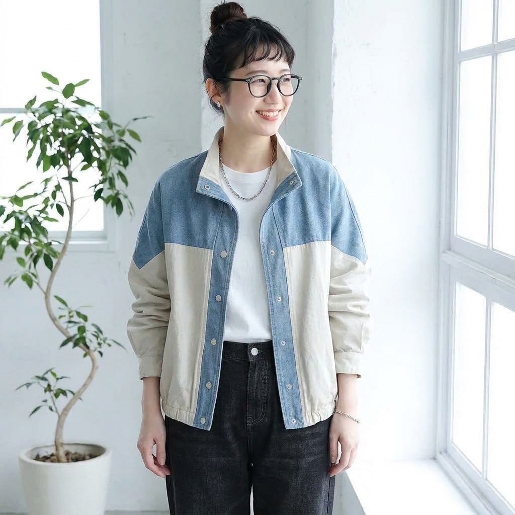 S-XL  切り替え 配色 長袖 カジュアル いいね ジャケット S ネイビー
