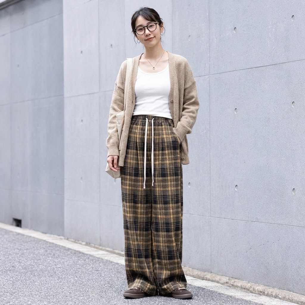 L-6XL チェック柄 ポケット付き  ロング丈  ストレートパンツ 6XL イエロー (裏起毛・厚手)